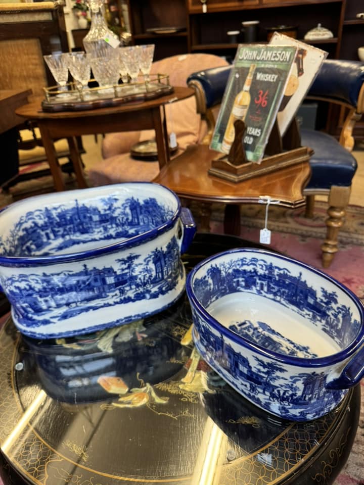 Large & Small Blue/White Ceramic Planters