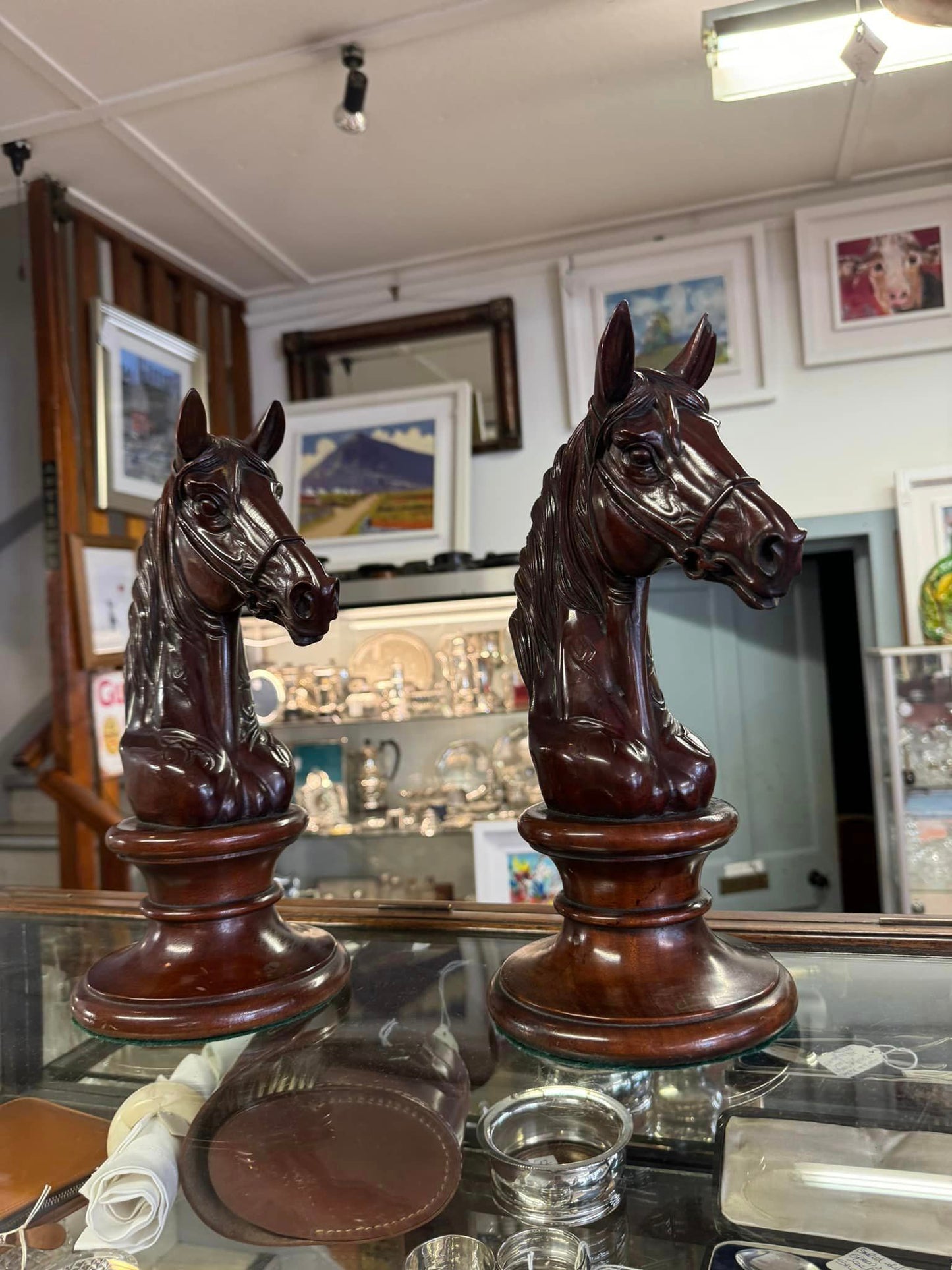 Pair of Carved Mahogany Horse Heads