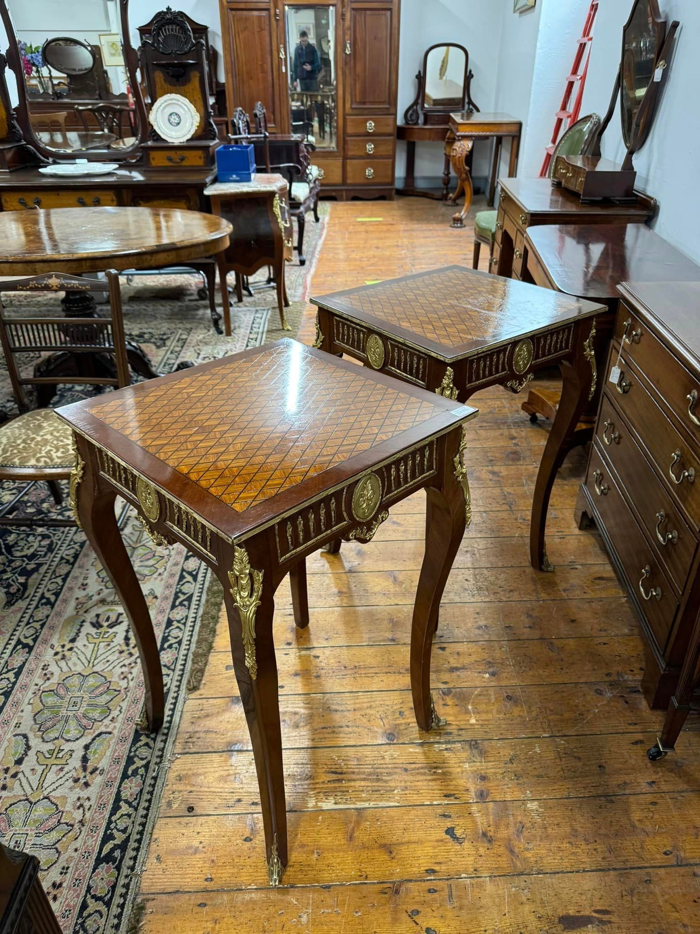 Pair of Vintage French Parquetry Top Tables