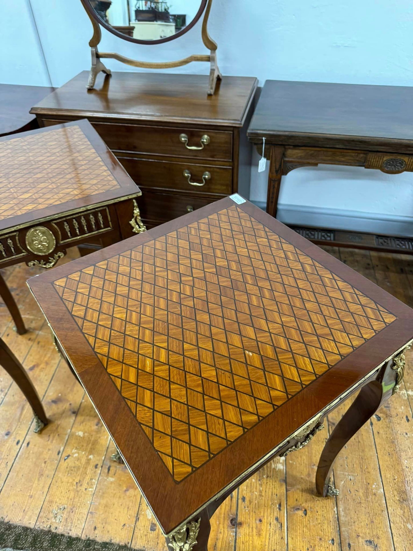 Pair of Vintage French Parquetry Top Tables