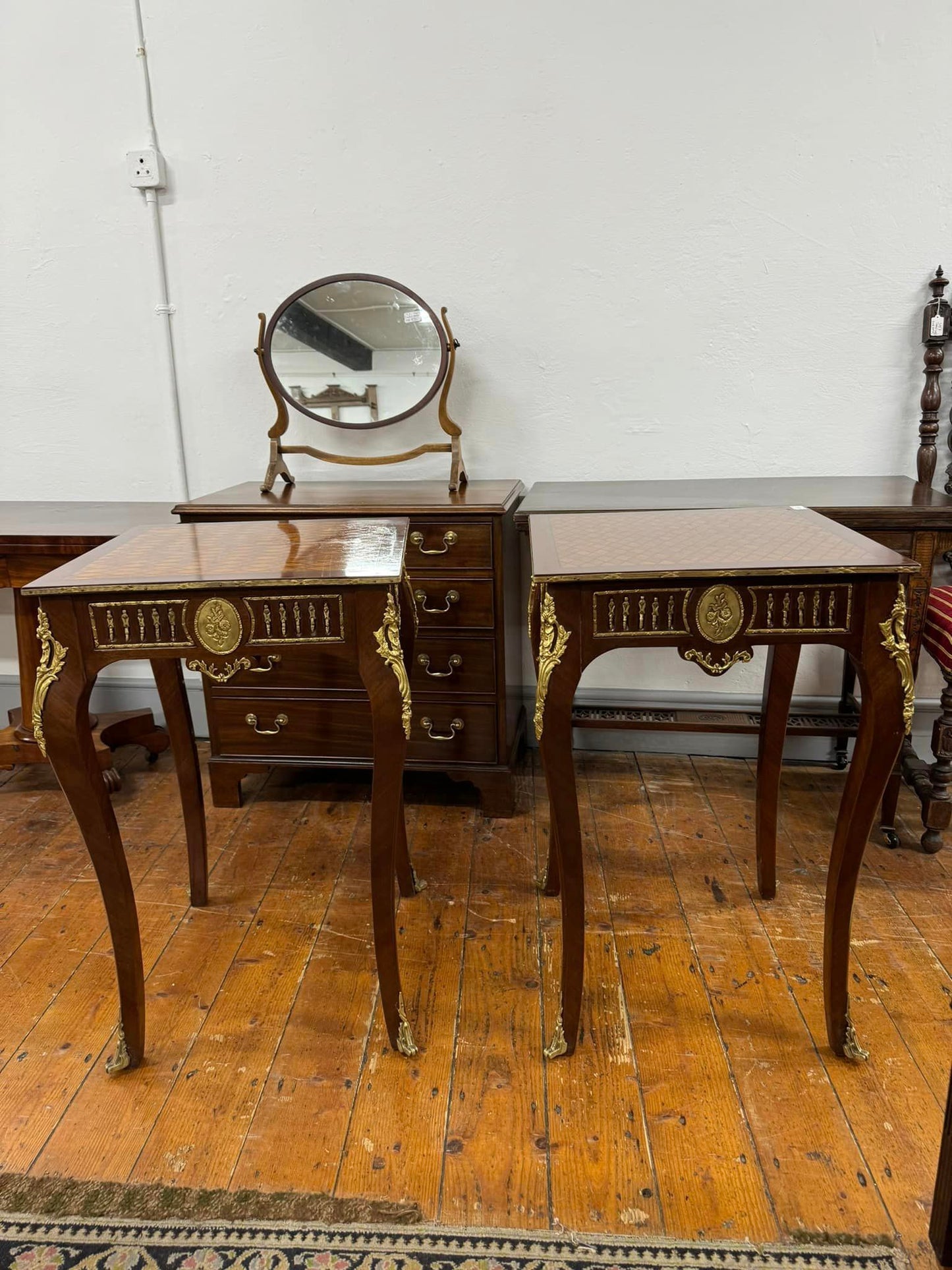 Pair of Vintage French Parquetry Top Tables