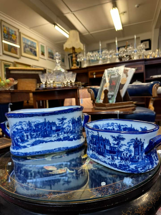 Large & Small Blue/White Ceramic Planters
